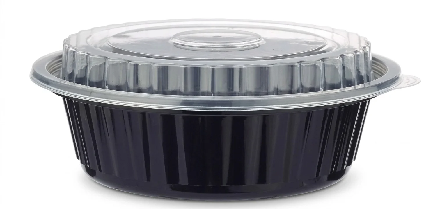Black Round Ribbed Microwave Plastic Containers Assorted Sizes (25 Pcs) (32-24) ounces