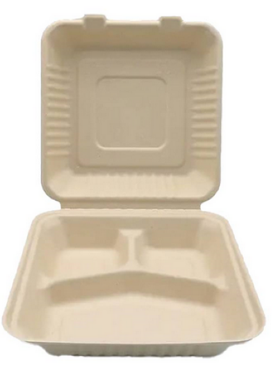 Rectangular sugarcane container with connected lid 1300ml - Trple space ( 50 pcs )