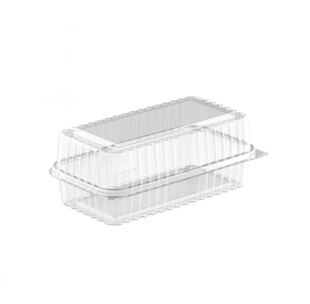 Rectangular plastic box for cakes and desserts with a connected lid, transparent color -  size L -  (1000 packs)