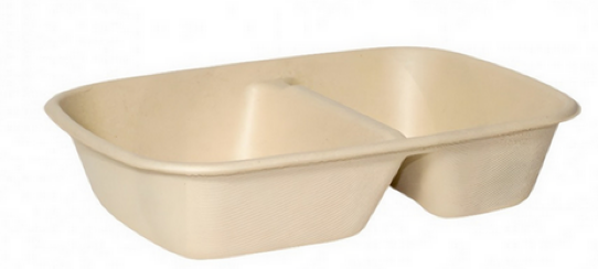 Rectangular Sugarcane Container transparent lid 1000ml - Two Spaces ( 50 pcs)