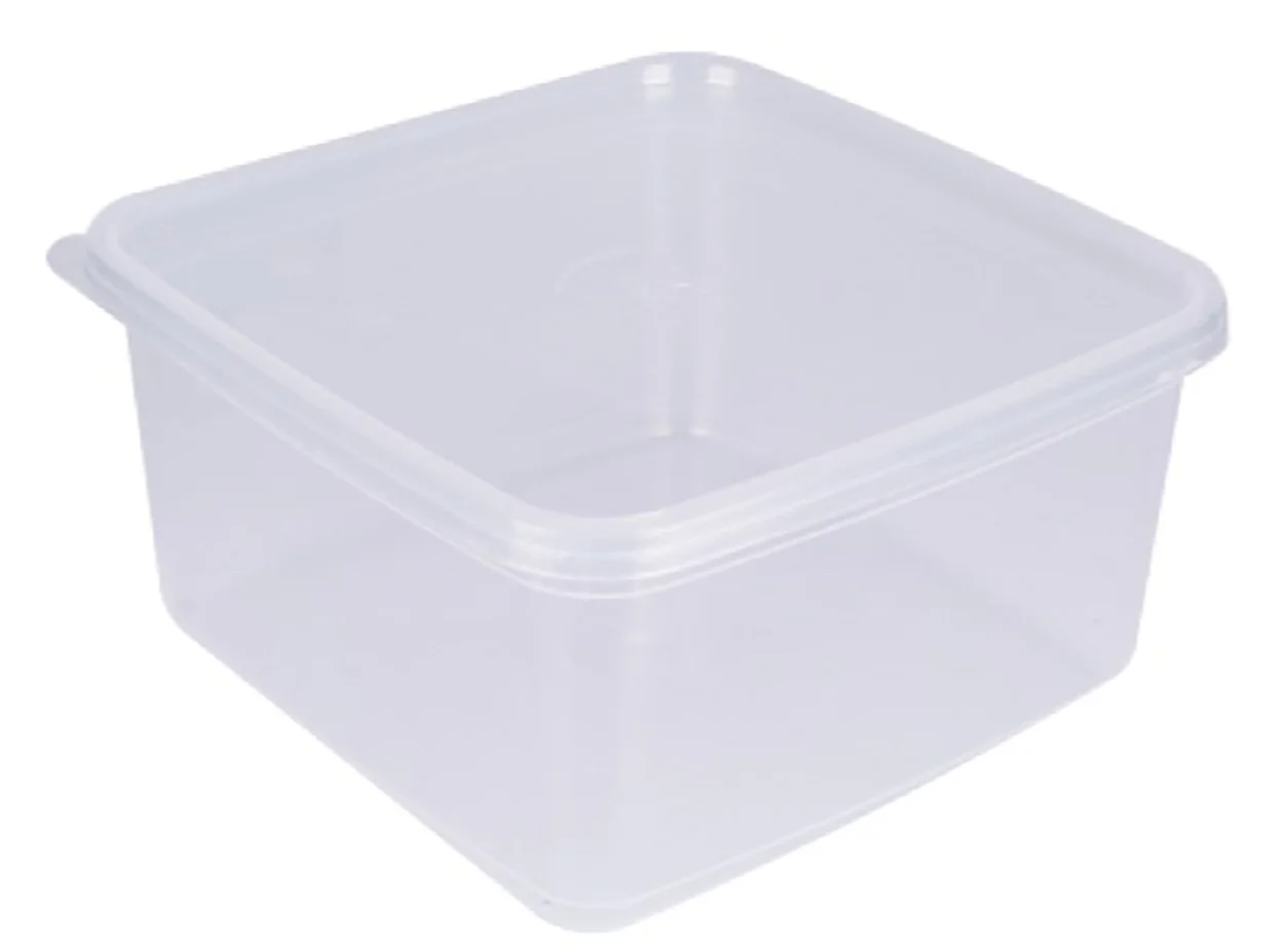 Square plastic containers for microwaves and refrigerators, transparent color, double thickness