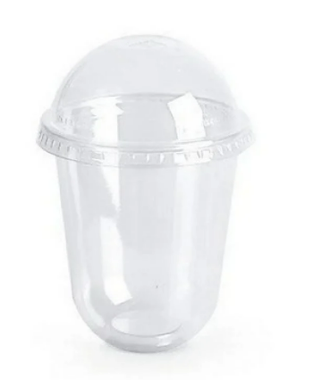 Plastic Transparent Cup U Shape with Cone lid - 10 oz (100 pcs)
